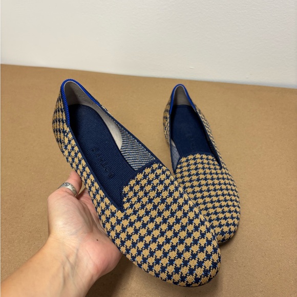 Rothy's Loafer Women' Sapphire And Camel Houndstooth Ballet Flats Size 10.5 - Picture 1 of 9